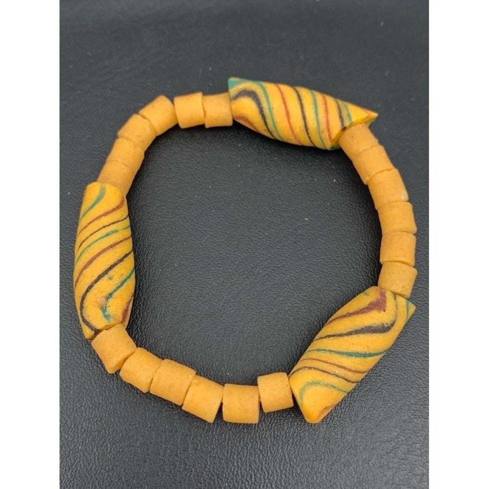 Vintage Yellow African Venetian Handmade Glass Trading Beads Stretch Bracelet